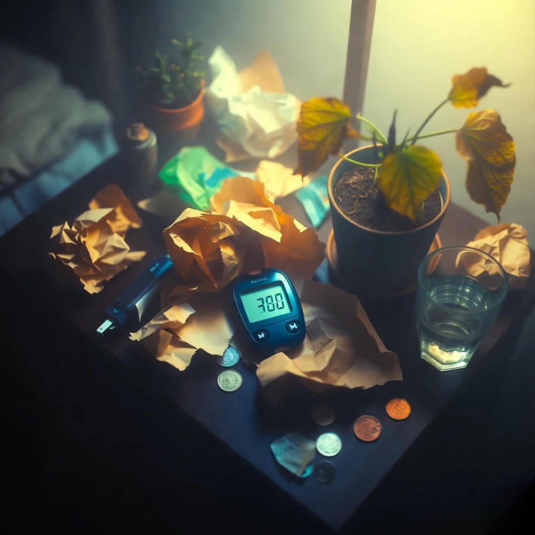 10 Early Signs of Diabetes You Should Never Ignore Hazy 3 a.m. nightstand chaos: glucose meter buried in wrappers, wilting plant, glowing panic.