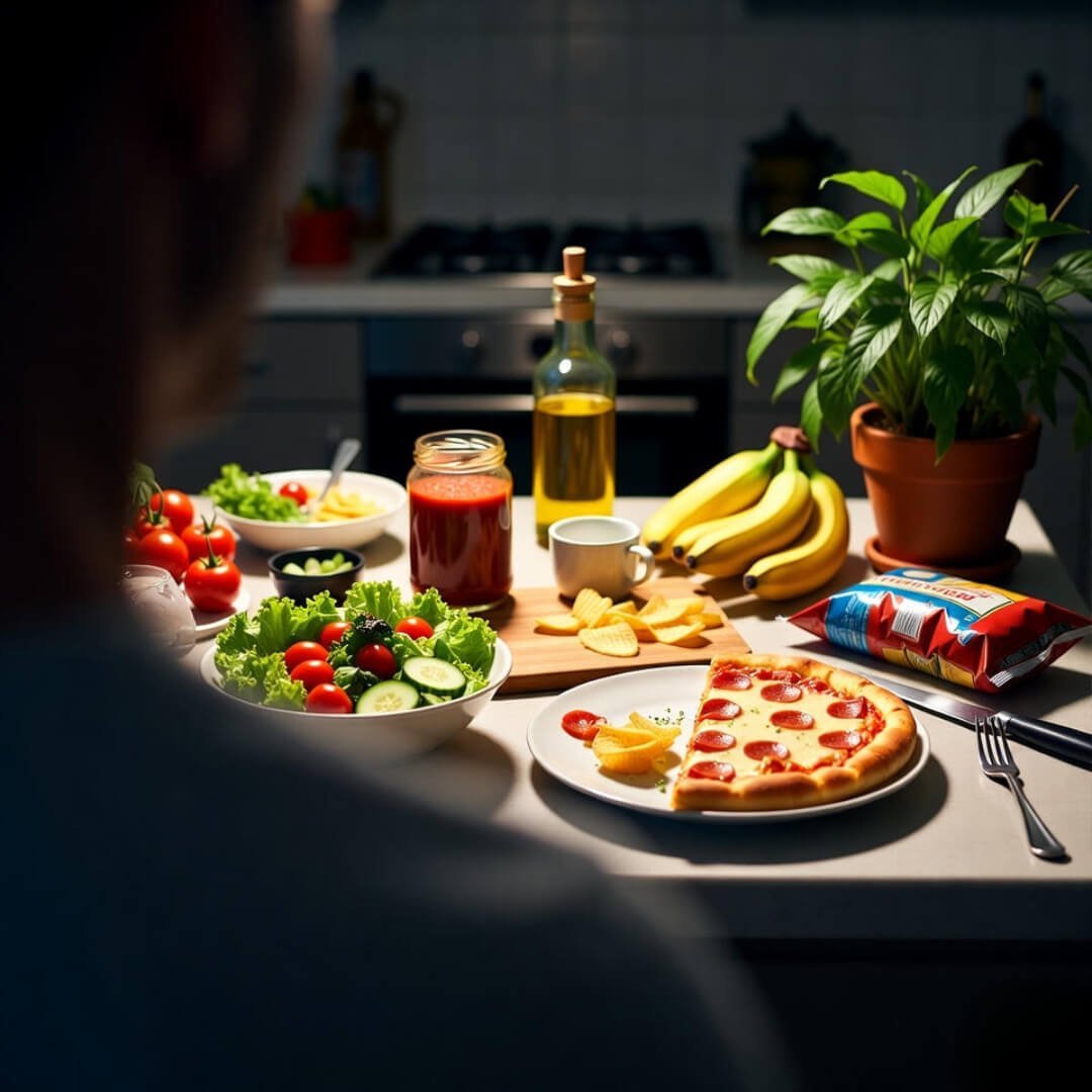 How to Stick to a Diet Without Feeling Miserable low voyeuristic angle like peeking over my shoulder at my cluttered counter – personal