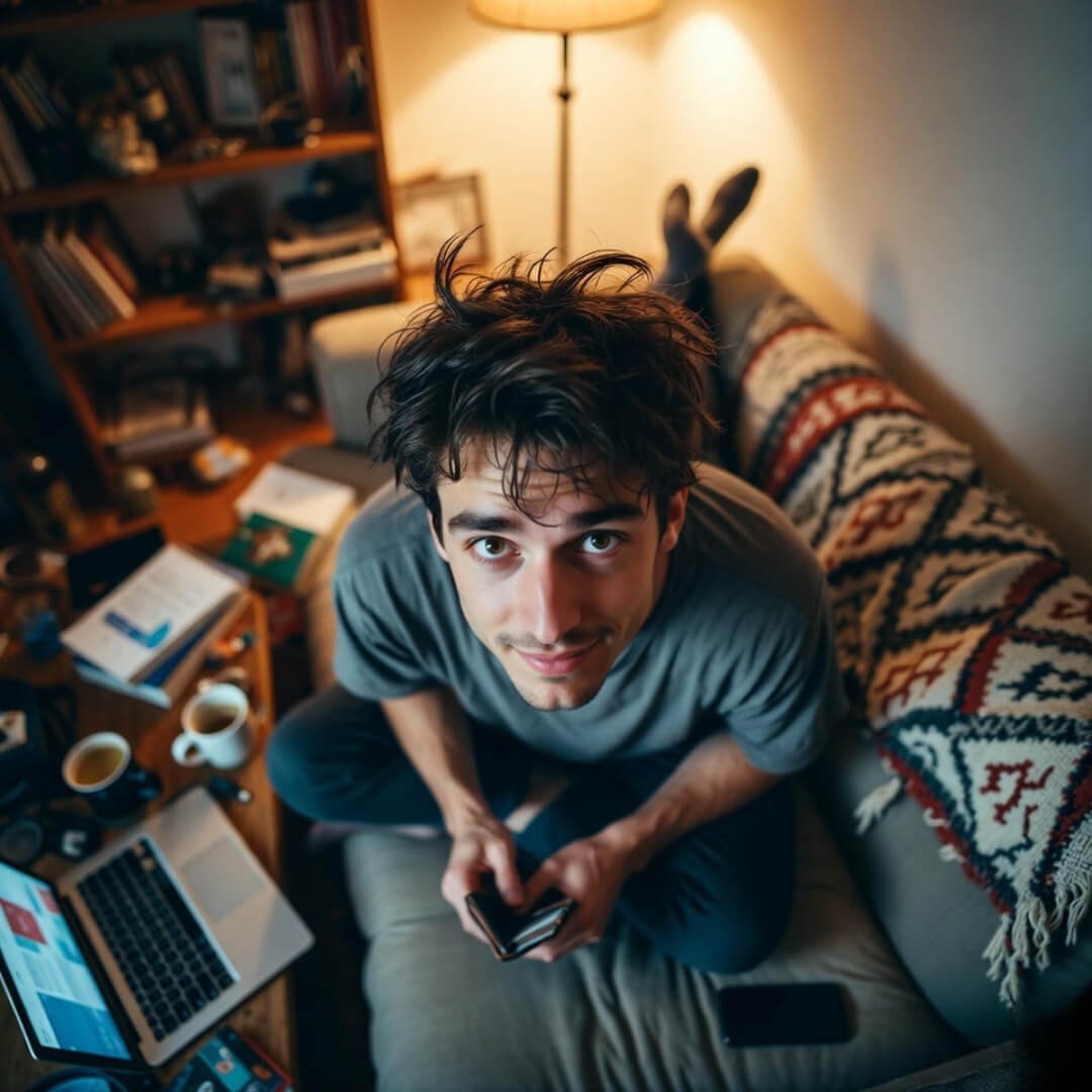 Affordable Therapy Options Most People Don’t Know About Peeking over shoulder at wallet and phone on cluttered couch. Cozy chaos.