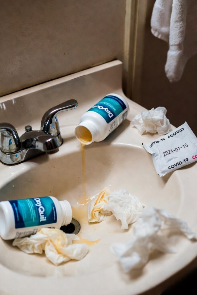 DayQuil spill disaster in gross sink